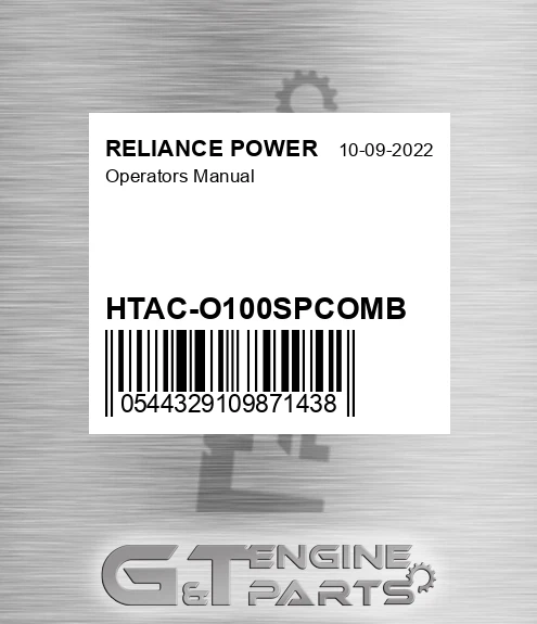 HTAC-O100SPCOMB Operators Manual for RELIANCE POWER