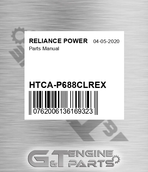 HTCA-P688CLREX Parts Manual for RELIANCE POWER