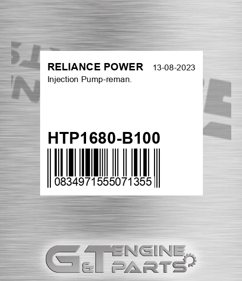 HTP1680-B100 Injection Pump-reman. for RELIANCE POWER