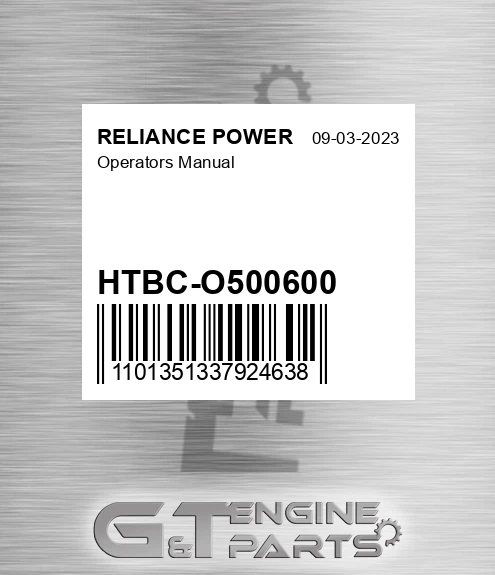 HTBC-O500600 Operators Manual for RELIANCE POWER