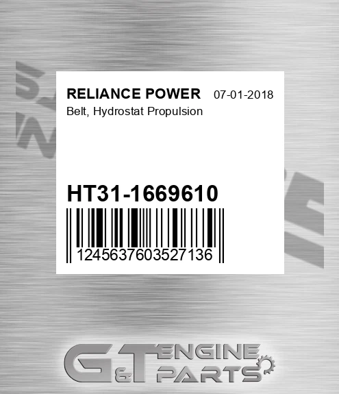 HT31-1669610 Belt, Hydrostat Propulsion for RELIANCE POWER