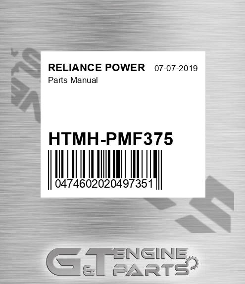 HTMH-PMF375 Parts Manual for RELIANCE POWER