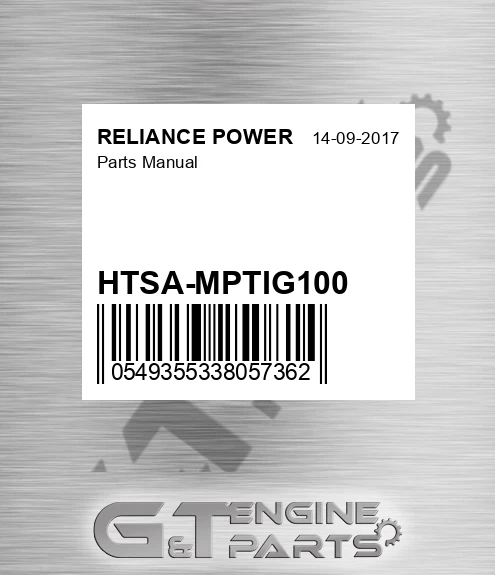 HTSA-MPTIG100 Parts Manual for RELIANCE POWER