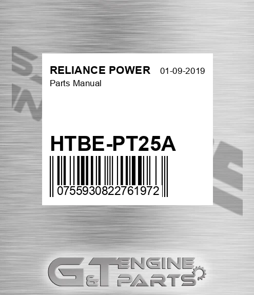 HTBE-PT25A Parts Manual for RELIANCE POWER
