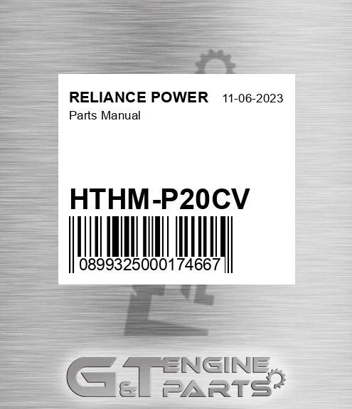 HTHM-P20CV Parts Manual for RELIANCE POWER