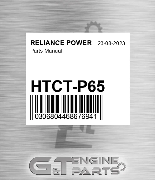 HTCT-P65 Parts Manual for RELIANCE POWER