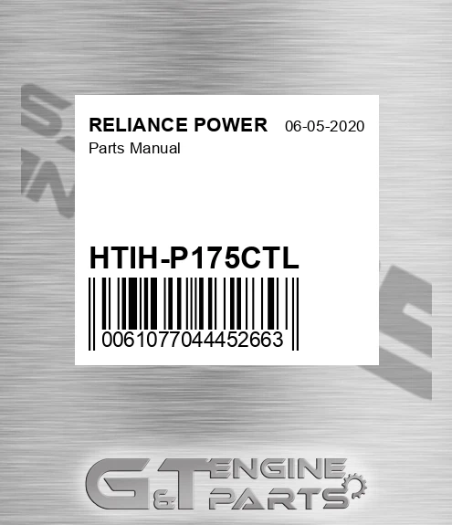 HTIH-P175CTL Parts Manual for RELIANCE POWER