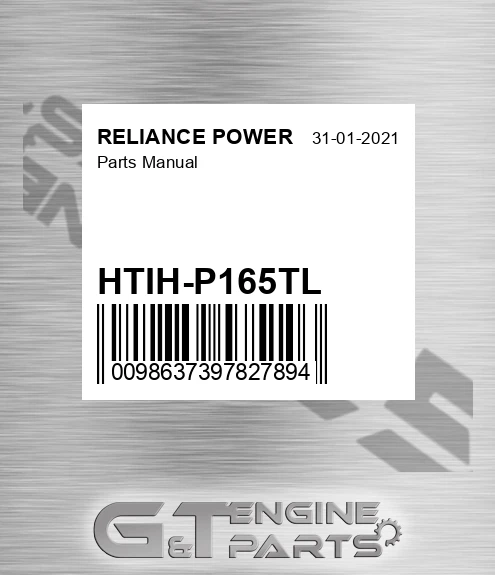 HTIH-P165TL Parts Manual for RELIANCE POWER