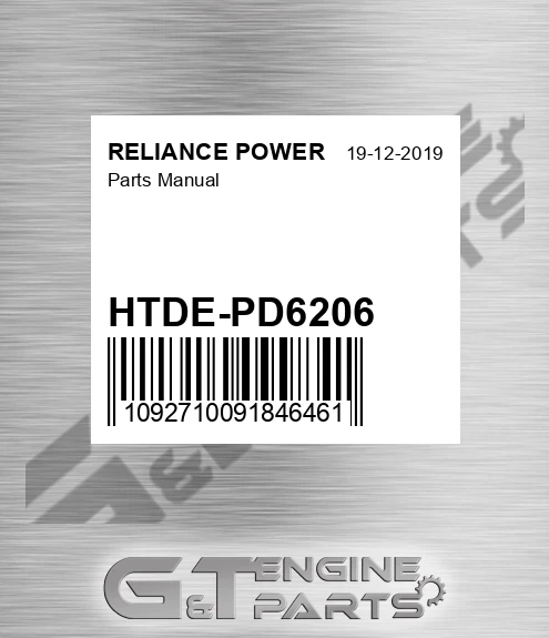 HTDE-PD6206 Parts Manual for RELIANCE POWER