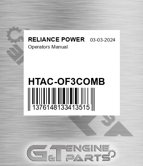 HTAC-OF3COMB Operators Manual for RELIANCE POWER