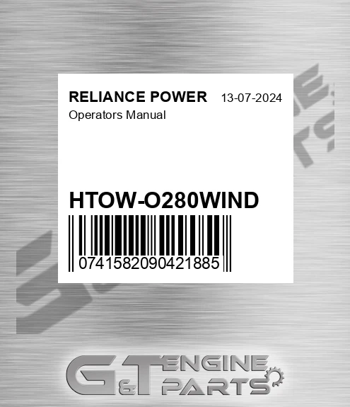 HTOW-O280WIND Operators Manual for RELIANCE POWER