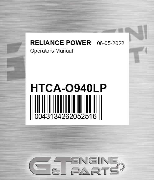 HTCA-O940LP Operators Manual for RELIANCE POWER