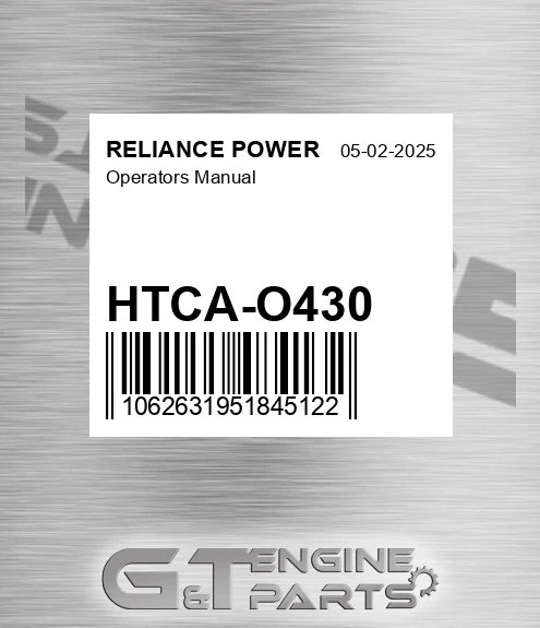 HTCA-O430 Operators Manual for RELIANCE POWER