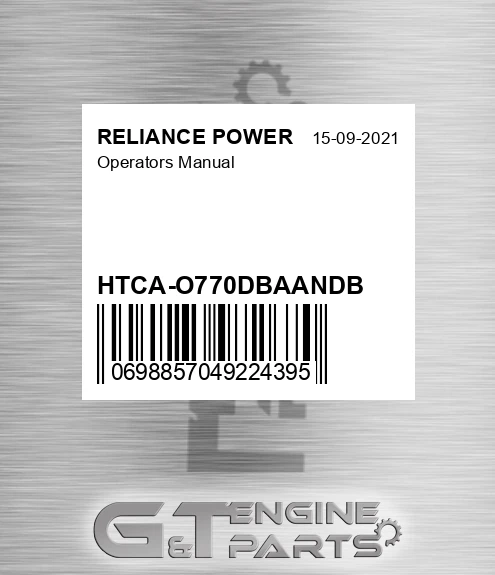 HTCA-O770DBAANDB Operators Manual for RELIANCE POWER