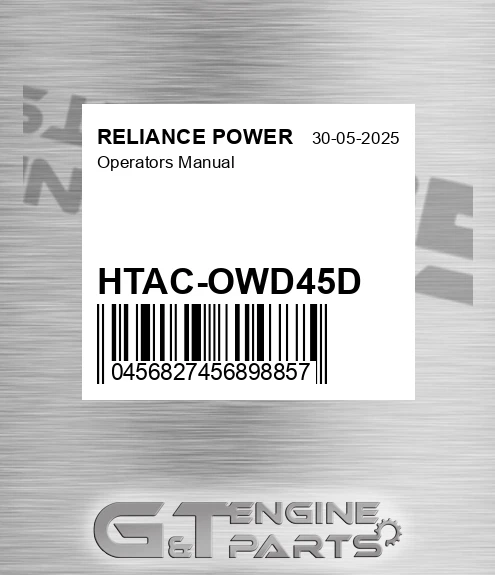 HTAC-OWD45D Operators Manual for RELIANCE POWER