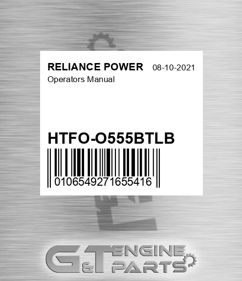 HTFO-O555BTLB Operators Manual for RELIANCE POWER
