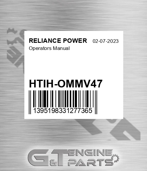 HTIH-OMMV47 Operators Manual for RELIANCE POWER