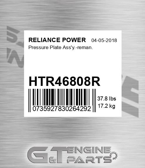 HTR46808R Pressure Plate Ass'y.-reman. for RELIANCE POWER