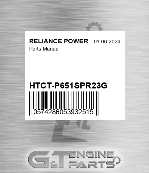 HTCT-P651SPR23G Parts Manual for RELIANCE POWER