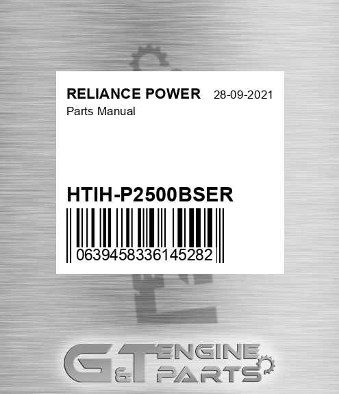HTIH-P2500BSER Parts Manual for RELIANCE POWER