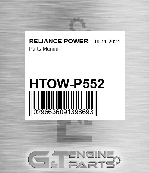 HTOW-P552 Parts Manual for RELIANCE POWER