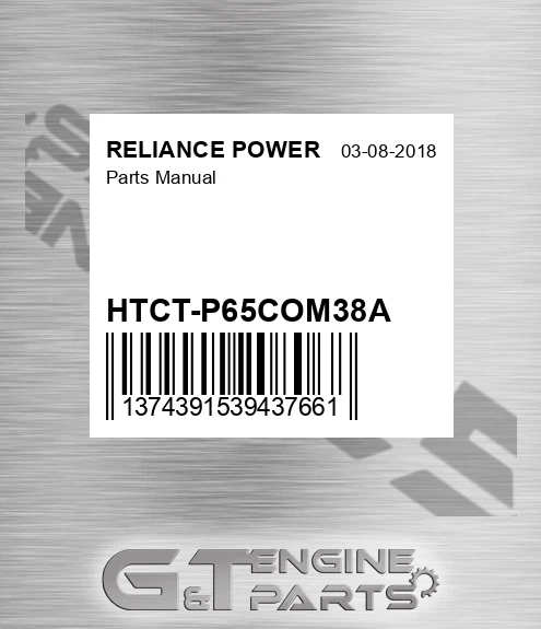 HTCT-P65COM38A Parts Manual for RELIANCE POWER