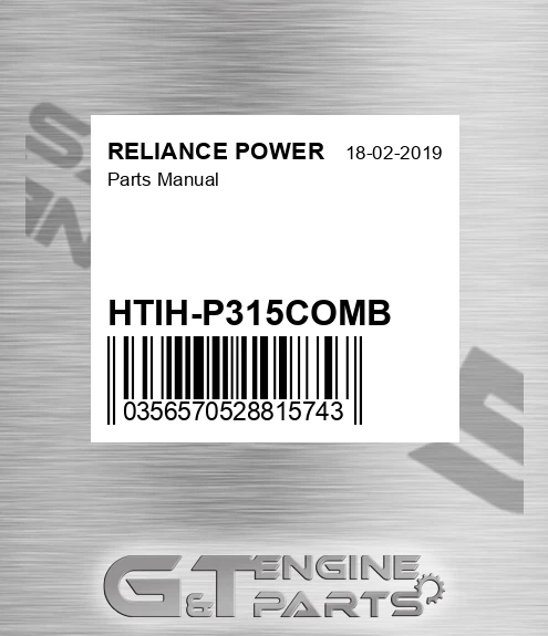 HTIH-P315COMB Parts Manual for RELIANCE POWER