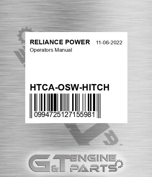 HTCA-OSW-HITCH Operators Manual for RELIANCE POWER