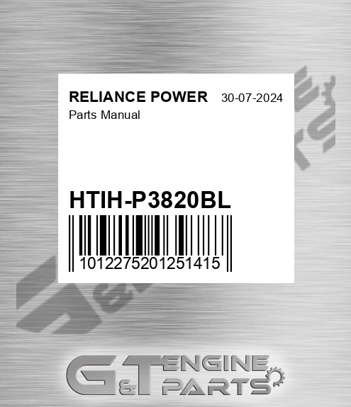 HTIH-P3820BL Parts Manual for RELIANCE POWER