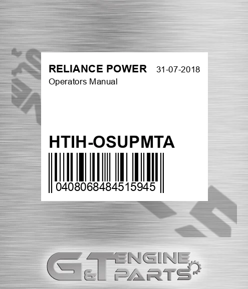 HTIH-OSUPMTA Operators Manual for RELIANCE POWER