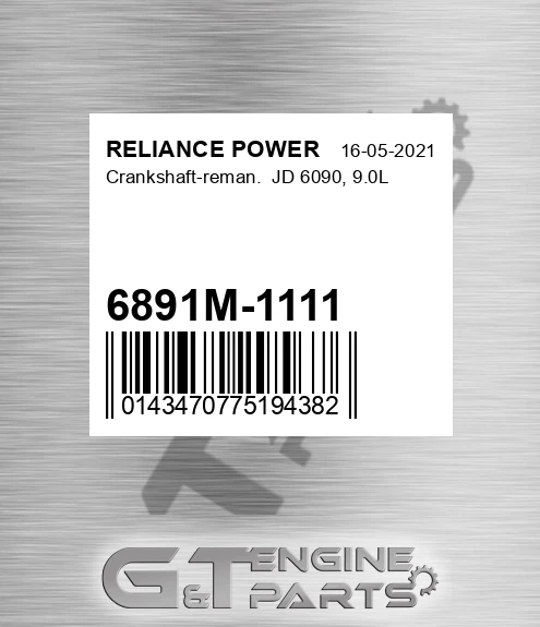 6891M-1111 Crankshaft-reman. Jd 6090, 9.0l