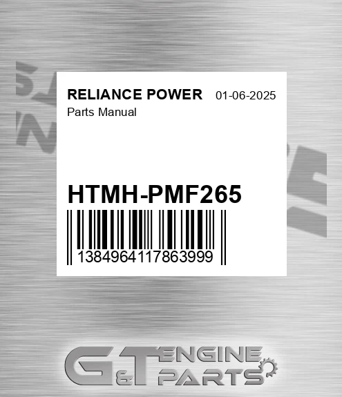 HTMH-PMF265 Parts Manual for RELIANCE POWER
