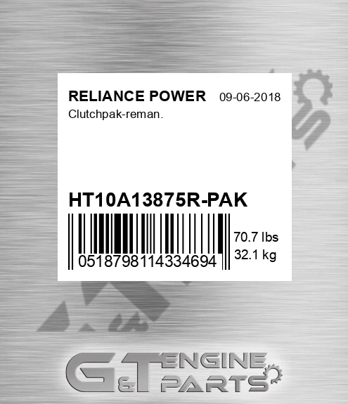 HT10A13875R-PAK Clutchpak-reman.