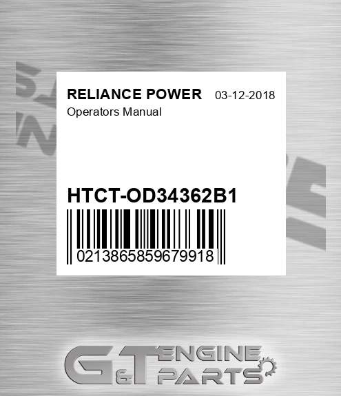 HTCT-OD34362B1 Operators Manual for RELIANCE POWER