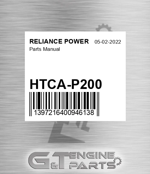HTCA-P200 Parts Manual for RELIANCE POWER
