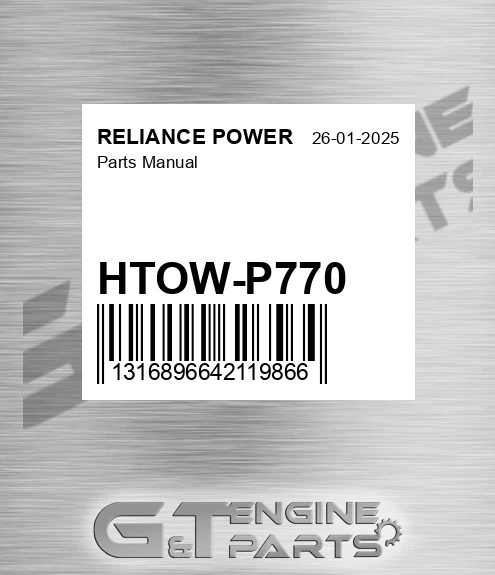 HTOW-P770 Parts Manual for RELIANCE POWER