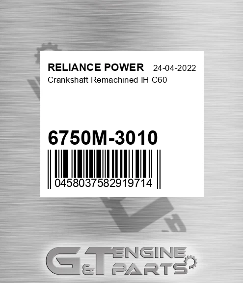 6750M-3010 Crankshaft Remachined Ih C60