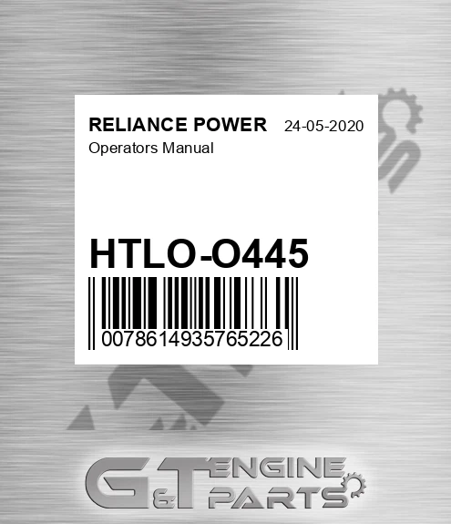 HTLO-O445 Operators Manual for RELIANCE POWER