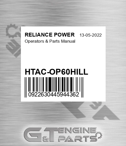 HTAC-OP60HILL Operators & Parts Manual for RELIANCE POWER