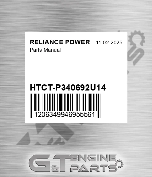 HTCT-P340692U14 Parts Manual for RELIANCE POWER