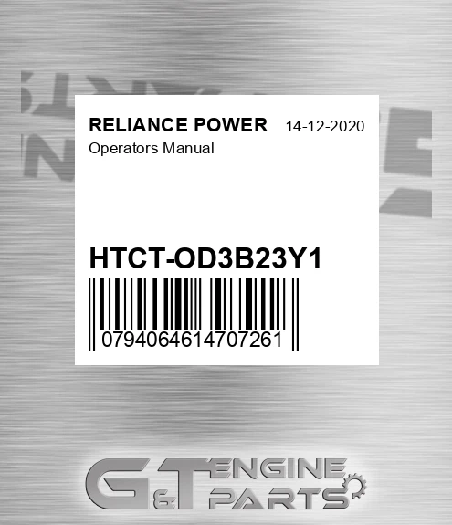 HTCT-OD3B23Y1 Operators Manual for RELIANCE POWER
