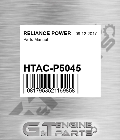 HTAC-P5045 Parts Manual for RELIANCE POWER