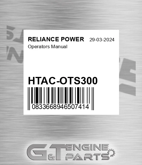 HTAC-OTS300 Operators Manual for RELIANCE POWER