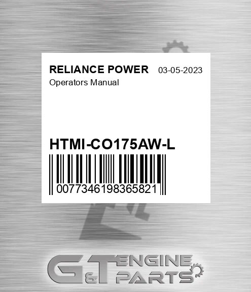 HTMI-CO175AW-L Operators Manual for RELIANCE POWER