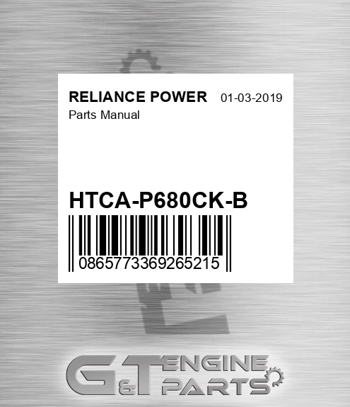 HTCA-P680CK-B Parts Manual for RELIANCE POWER
