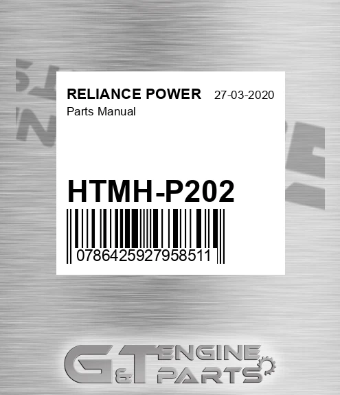 HTMH-P202 Parts Manual for RELIANCE POWER