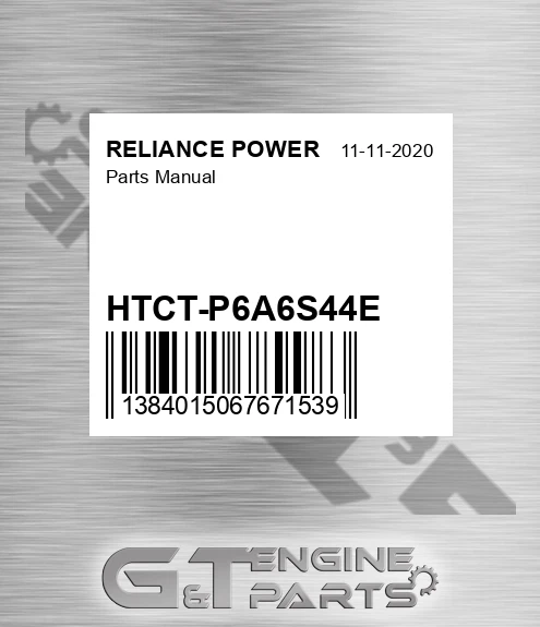 HTCT-P6A6S44E Parts Manual for RELIANCE POWER