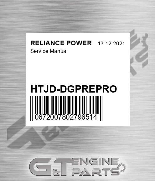 HTJD-DGPREPRO Service Manual for RELIANCE POWER
