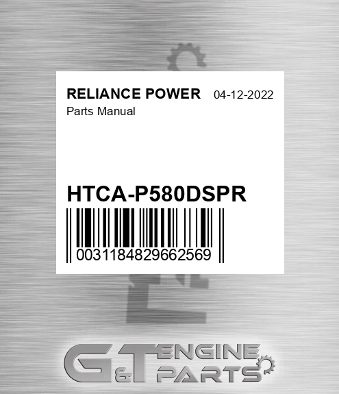 HTCA-P580DSPR Parts Manual for RELIANCE POWER