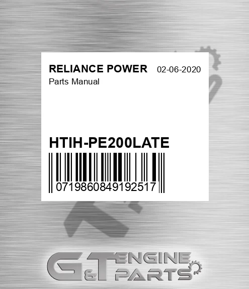 HTIH-PE200LATE Parts Manual for RELIANCE POWER